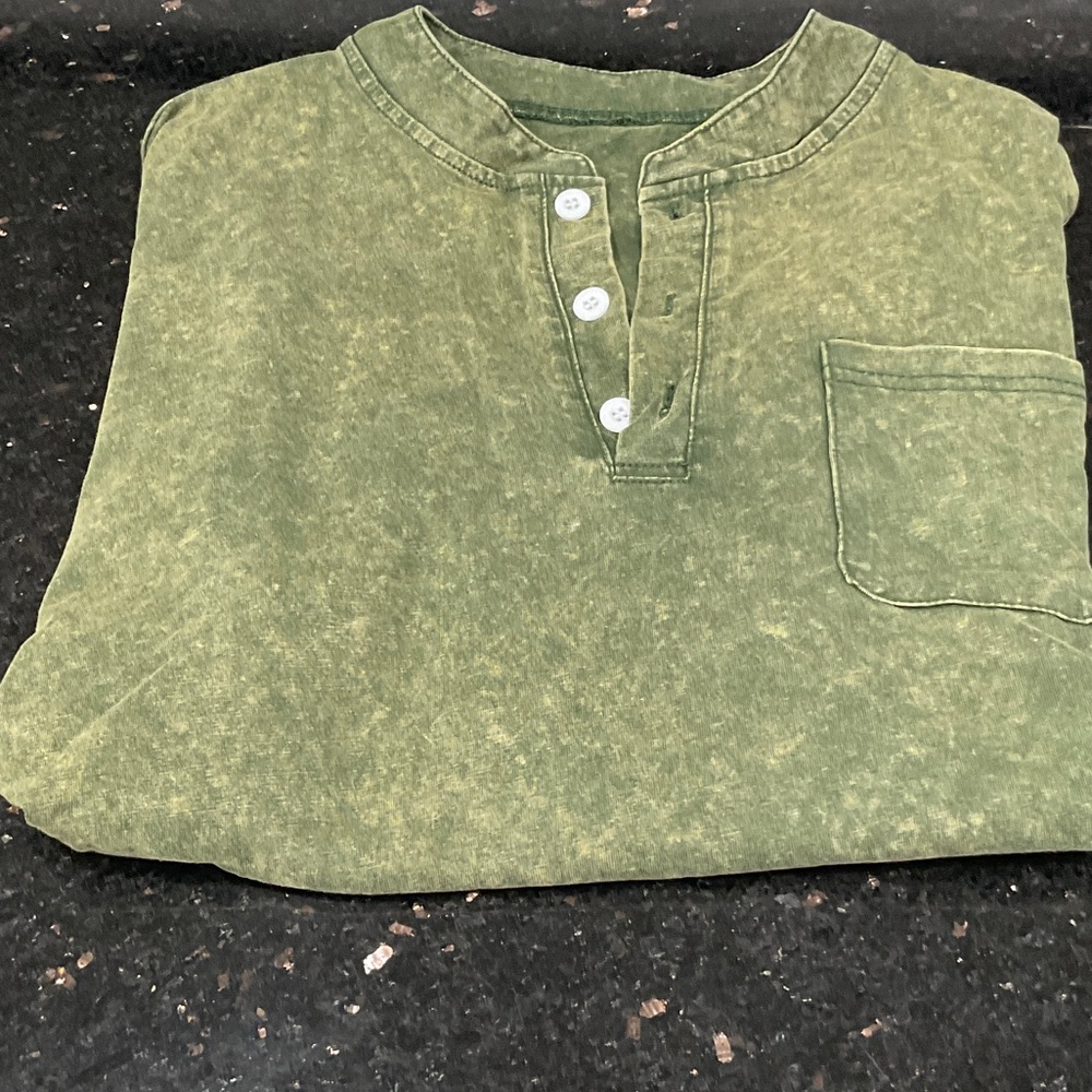 Casual Green Henley Shirt with Buttons